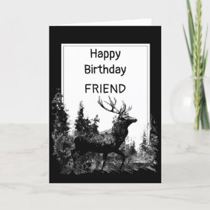 Carte Ami d'anniversaire Stag Vintage Cerf Animal