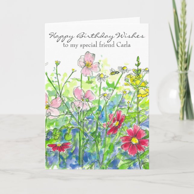 Carte Ami de joyeux anniversaire de fleur d'aquarelle de (Devant)