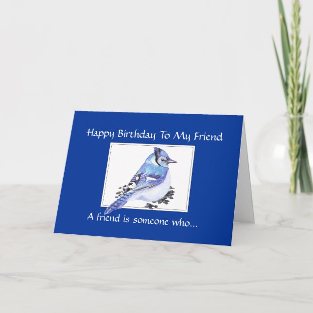Carte Ami drôle d'anniversaire - oiseau de geai bleu, (Devant)
