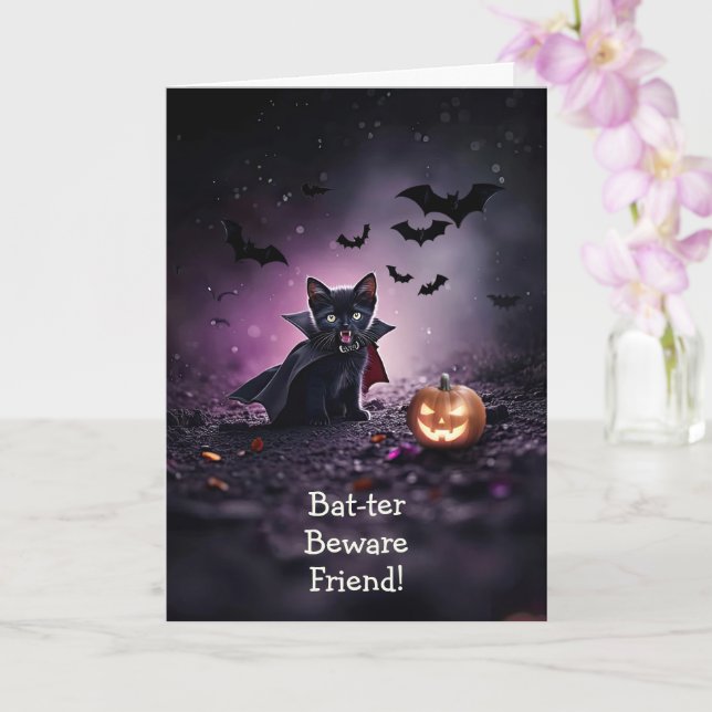 Carte Ami Halloween mignonne et drôle Kitten noir (Orchidée)
