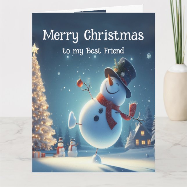 Carte Ami Happy Snowman Hot Chocolate Noël (Devant)