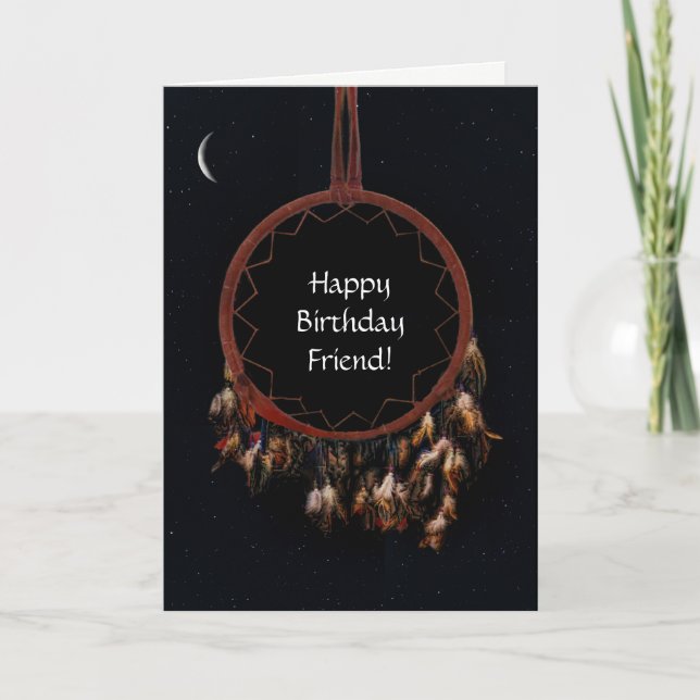Carte Ami Joyeux Anniversaire Dream Catcher et Lune (Devant)