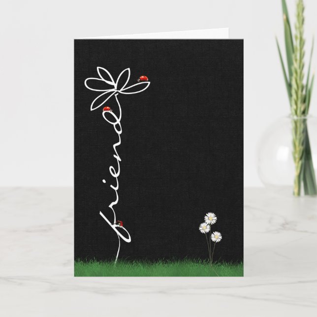 Carte Ami penser à toi marguerite avec les filles bugs (Devant)