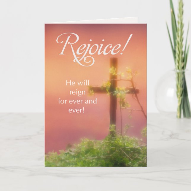 Carte Ami Rejoice Pâques avec Croix et Plante (Devant)