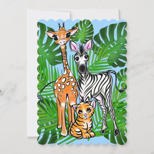 Carte Ami Safari, girafe, zèbre, tigre, (Devant)