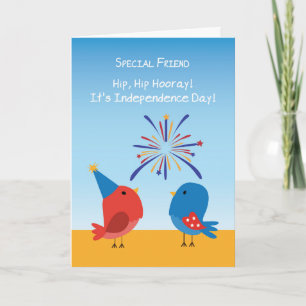Carte Ami Spécial 4 juillet Oiseaux Regardant Feu d'arti