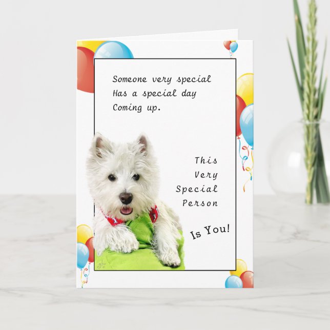 Carte Ami spécial de joyeux anniversaire avec un Westie (Devant)