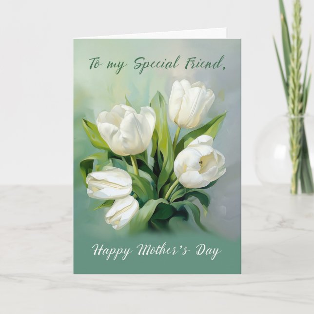 Carte Ami sur la Fête des mères Tulipes blanches en Aqua (Devant)