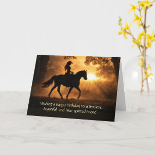 Carte Amie Cowgirl Country Western Mignonne Cheval et Ca