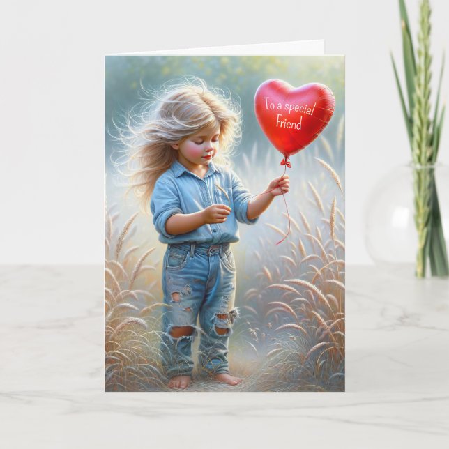 Carte Ami's Birthday Girl with Red Heart Balloon (Devant)