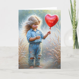 Carte Ami's Birthday Girl with Red Heart Balloon