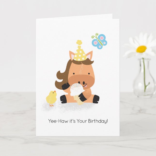 Carte Amis de la ferme Perky Pony Heureux voeux d'annive (Petite plante)