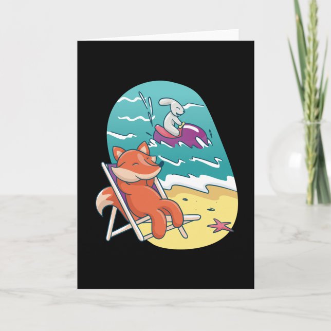 Carte Amis de la plage renard et lapin (Devant)