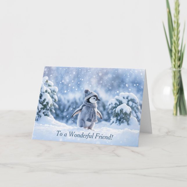 Carte Amis ou copain Joyeuses Fêtes de Noël Manchot (Devant)