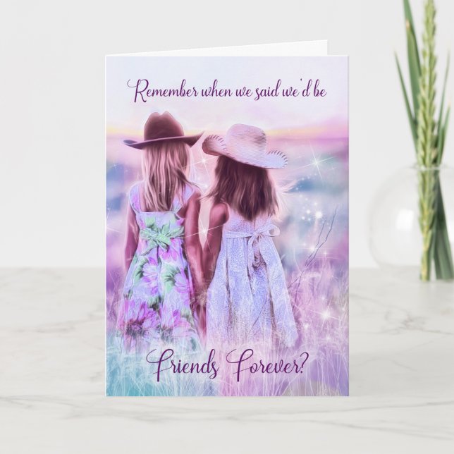 Carte Amis pour toujours deux petites filles en lavande (Devant)