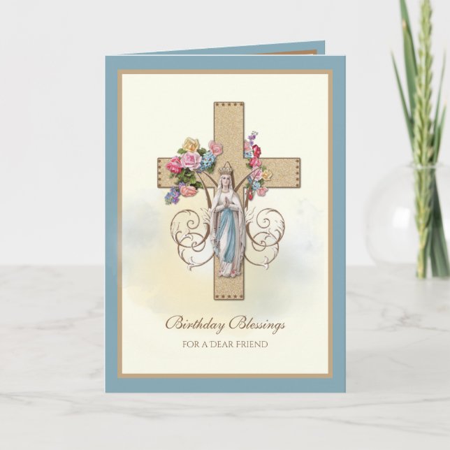 Carte Amitié Religieuse Vierge Marie Florale Catholique (Devant)