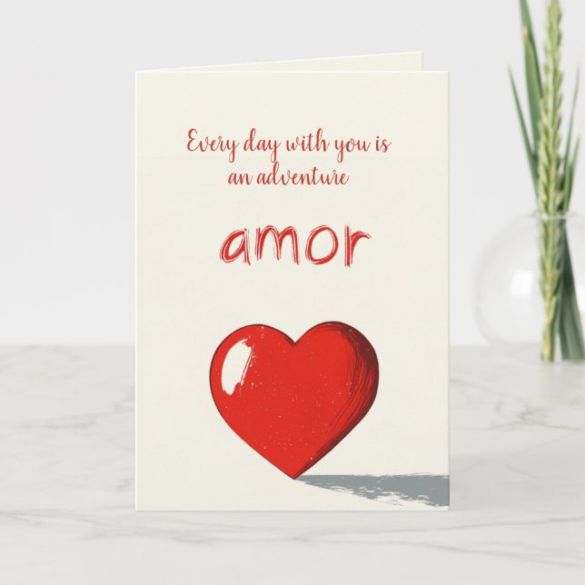 Carte Amor et Big Red Heart Jour des Valentines beiges (Devant)