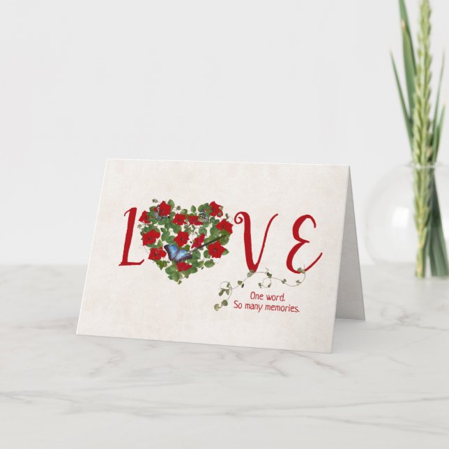 Carte Amour coeur pétunia avec anniversaire papillon (Devant)