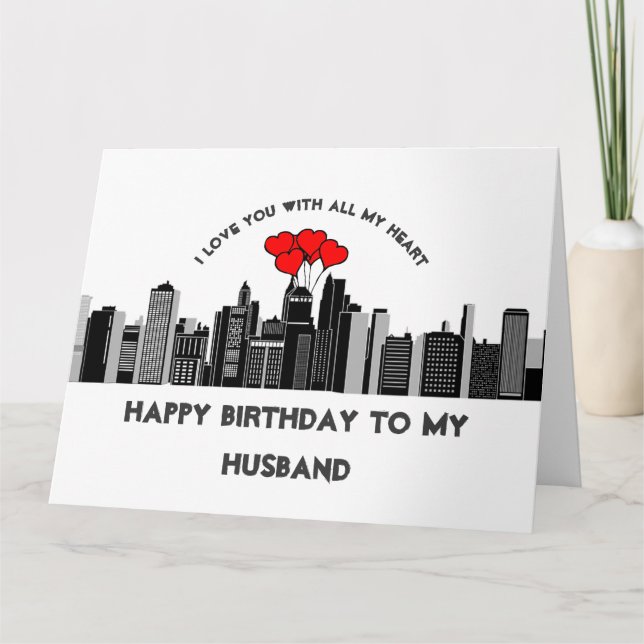 Carte Amour d'anniversaire de mari mes rues de ville de (Devant)