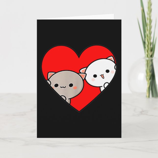Carte Amour de dessin animé pêche Goma Cat Saint-Valenti (Devant)