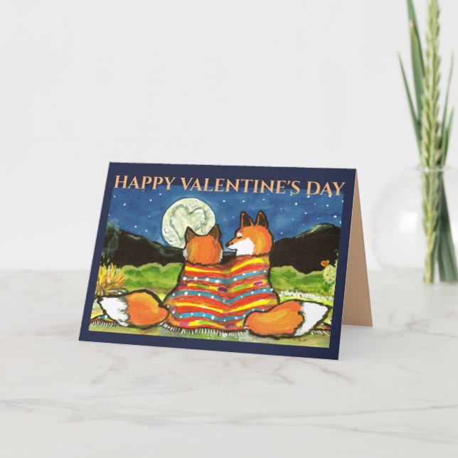 Carte Amour de la Saint-Valentin Renard Romantique Lune  (Devant)