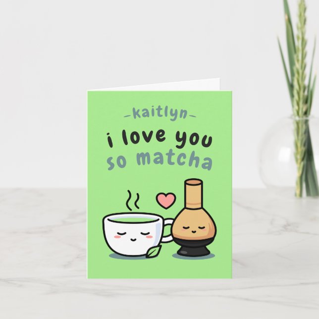 Carte Amour de thé Matcha mignon pour la Saint-Valentin (Devant)