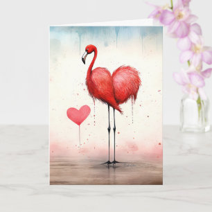 Carte Amour en pleine plumes Flamant rose Valentin