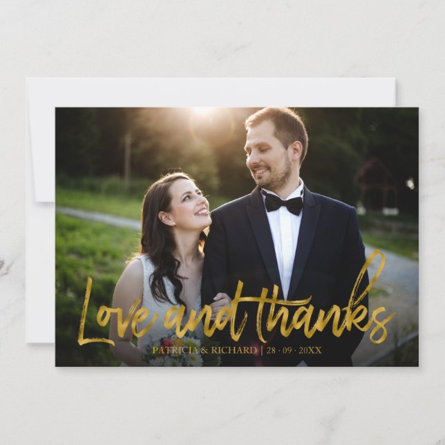 Carte Amour Et Merci Gold Foil Mariage Photo (Devant)