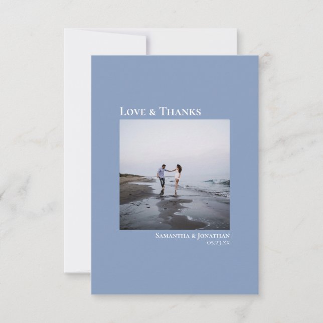 Carte Amour et Merci modernes Dusty Photo Bleue (Devant)