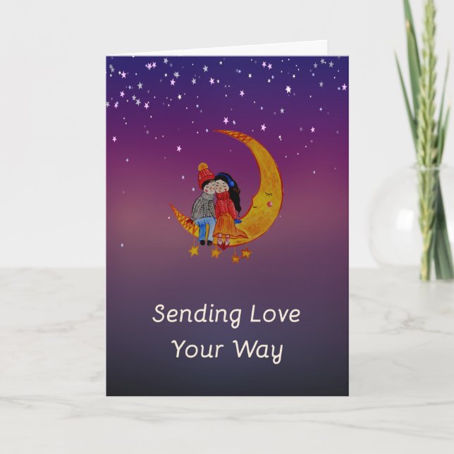 Carte Amour et romance avec les étoiles et la lune (Devant)