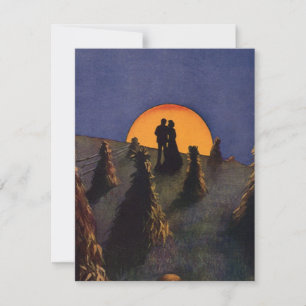 Carte Amour et romance vintage, baiser sous la lune de r