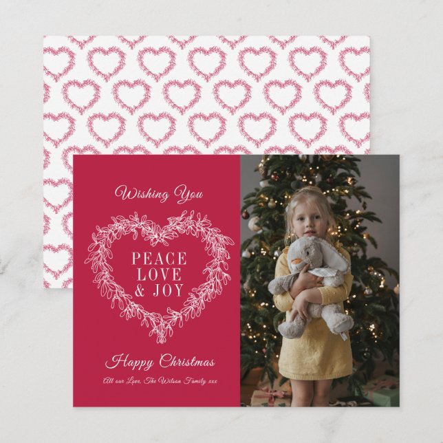 Carte Amour joie rouge mistletoe coeur photo Noël (Devant / Derrière)
