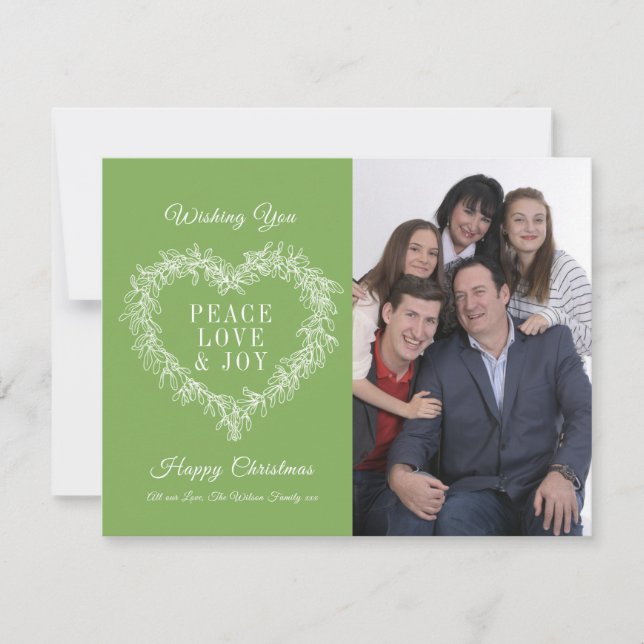 Carte Amour joie verte mistletoe coeur photo Noël (Devant)
