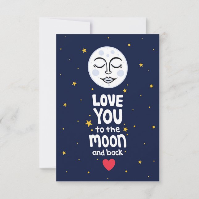 Carte Amour jusqu'à la Lune et Retour Dessin à la Main (Devant)