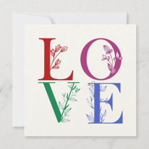 Carte Amour - Lettres botaniques colorées