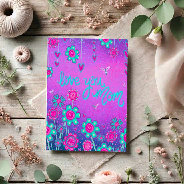 Carte Amour Maman Inspiritie Florale Coeur pourpre (Créateur téléchargé)