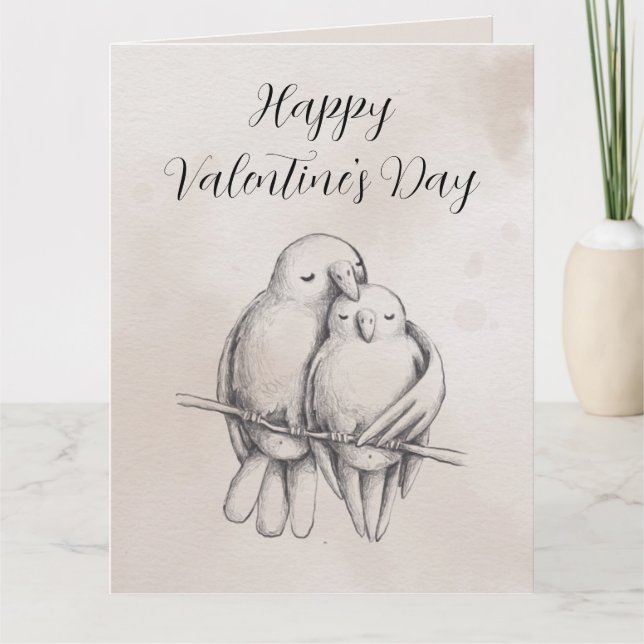 Carte Amour minimal oiseau gris romantique brillant Sain (Devant)