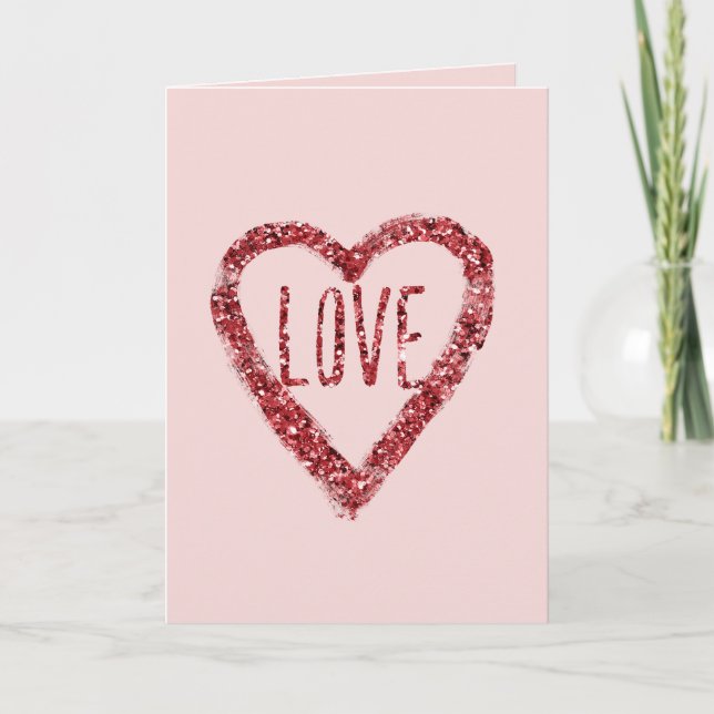 Carte Amour scintillant paillettes rouges Saint-Valentin (Devant)