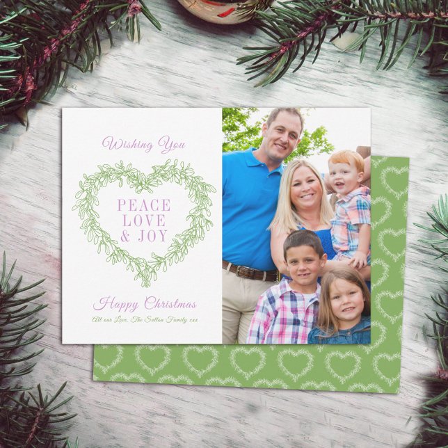 Carte Amour vert pourpre mistletoe coeur photo Noël (Créateur téléchargé)