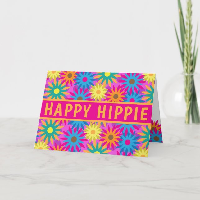 Carte Amusant 1960s Flower Power Joyeux Hippie Anniversa (Devant)
