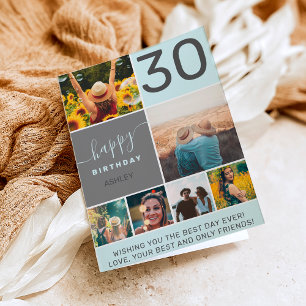 Carte Amusant 30 anniversaire bleu 6 photo collage grill
