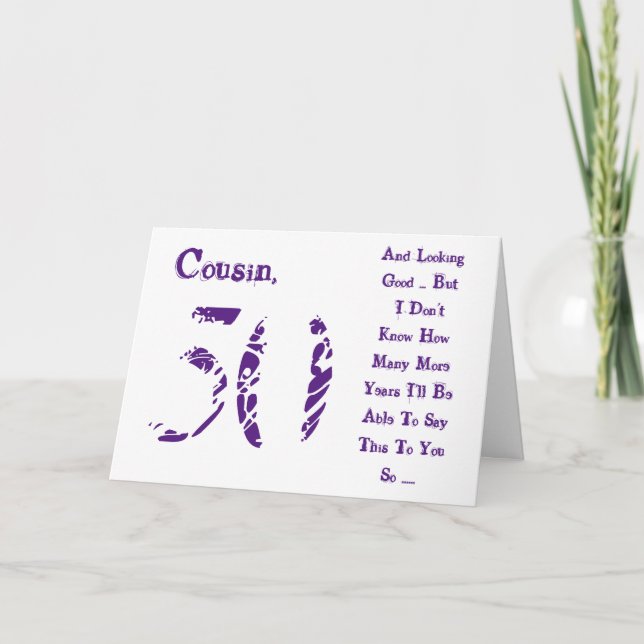 Carte Amusant, 50ème anniversaire, cousin, texte violet  (Devant)