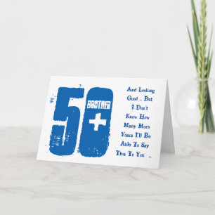 Carte Amusant, 50ème anniversaire, frère, texte bleu et 