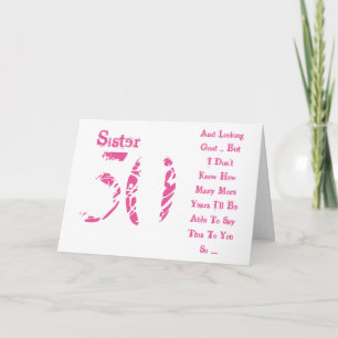 Carte Amusant, 50ème anniversaire, soeur, texte rose et 
