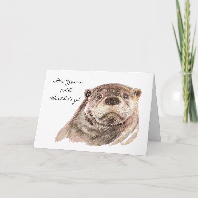 Carte Amusant 70e anniversaire mignonne Otter Nature, Fa (Devant)