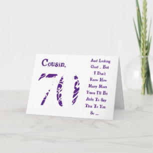 Carte Amusant, 70ème anniversaire, cousin, texte violet 