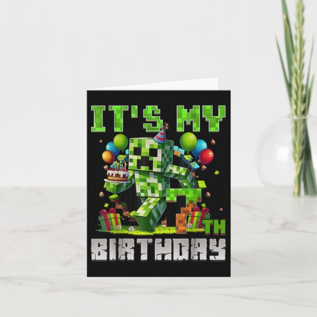 Carte Amusant 7 ans 7e anniversaire Pixel Art Gamer Boys (Devant)