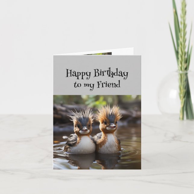 Carte Amusant Anniversaire Merveilleux Ami Mignons Oisea (Devant)