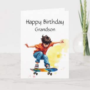 Carte Amusant Birthday Grandson Boy sur skateboard
