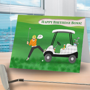 Carte Amusant Boss Golfer Anniversaire Avec Bière Et Chi